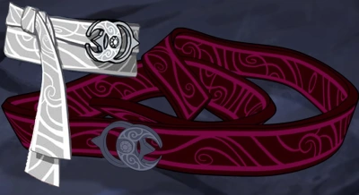 The assassin's binding, a dark-red ribbon etched with silver moon sigils