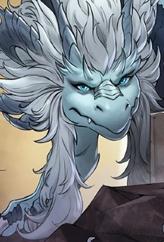 Azymondias grown, a silver-maned storm dragon